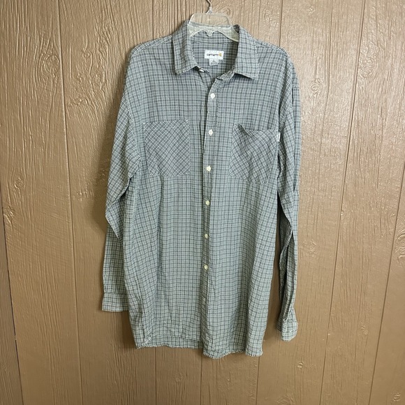 Carhartt Other - Carhartt Long Sleeve Button Down‎ Men's Size XL Tall Plaid Blue Workwear Casual